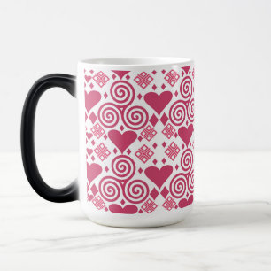 Caneca Mágica Padrão Cor-de-rosa, vermelho e branco do dia de os