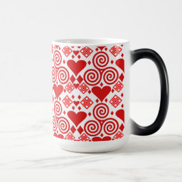 Caneca Mágica Padrão Cor-de-rosa, vermelho e branco do dia de os