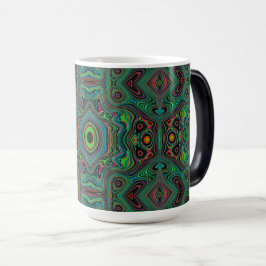 Caneca Mágica Padrão de Abstrato do Trippy Retro Black e do Verd