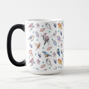 Caneca Mágica Padrão de Aves de primavera