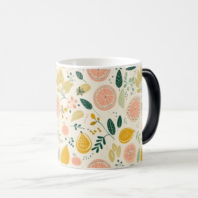 Caneca Mágica Padrão de Citros Laranja Vibrante (Frente Esquerda)