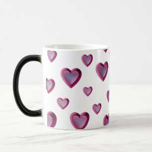 Caneca Mágica Padrão de Corações Rosa 3D - Romântico