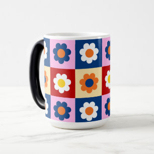 Caneca Mágica Padrão de Flores Coloridas Fofo Retrô