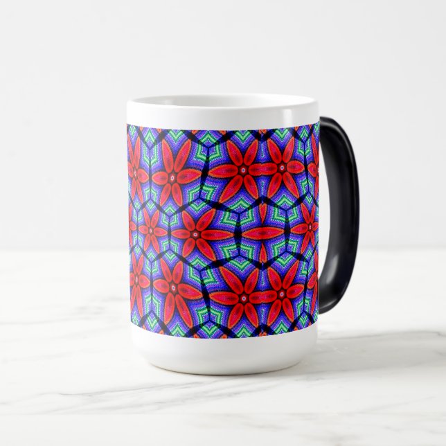 Caneca Mágica Padrão de Flores de Tecidos Vermelhos (Frente Esquerda)
