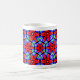 Caneca Mágica Padrão de Flores de Tecidos Vermelhos