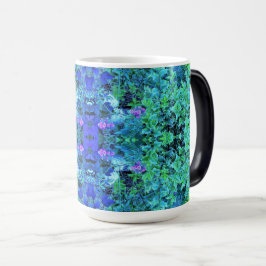 Caneca Mágica Padrão de Folhagem Abstrata em Chartreuse e Azul