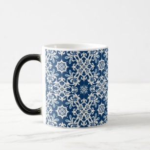 Caneca Mágica Padrão de Ornamento Boho em Branco-Azul Vintage