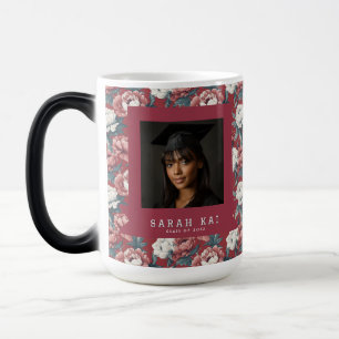 Caneca Mágica Padrão de Peônias na Moda Parabéns Graduado