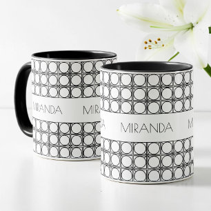 Caneca Mágica Padrão de Rattan Preto e Branco Moderno Personaliz