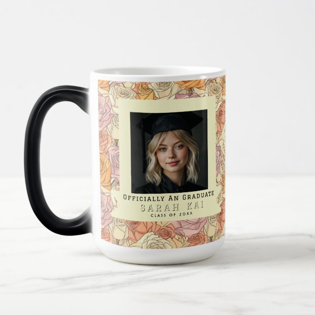 Caneca Mágica Padrão de Rosa Ousada Faculdade Graduado (Esquerda)