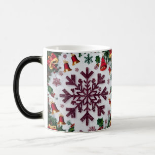 Caneca Mágica Padrão de Silhuetas de Floco de Neve Natal Rústico