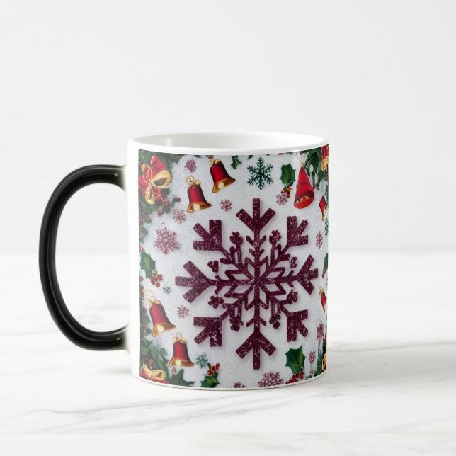Caneca Mágica Padrão de Silhuetas de Floco de Neve Natal Rústico (Esquerda)
