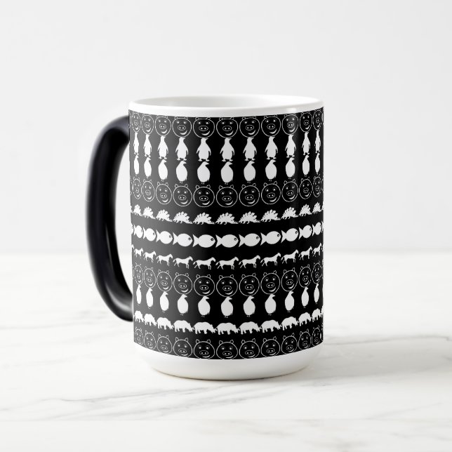 Caneca Mágica Padrão de Stripes Modernas de Animais Brancos Pret (Frente Esquerda)