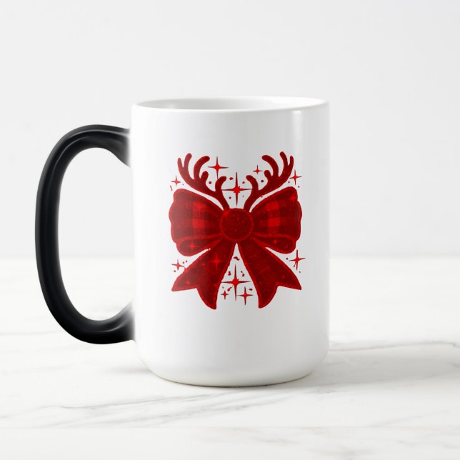 Caneca Mágica Padrão de Xadrez de Natal Vermelho (Esquerda)