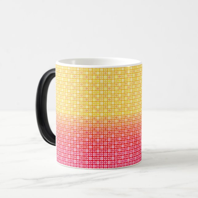 Caneca Mágica Padrão de xadrez do gradiente vermelho amarelo (Frente Esquerda)