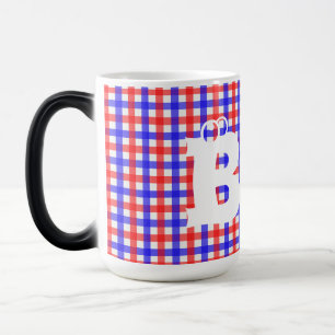 Caneca Mágica Padrão de Xadrez Red Blue Gingham