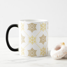 Caneca Mágica Padrão Dourado de flocos de neve de Natal elegante