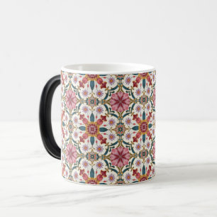 Caneca Mágica Padrão Floral Boho em Vermelho, Rosa e Azul Turque