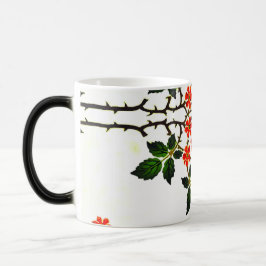 Caneca Mágica Padrão Floral do Século XIX Folhagem Verde Rosa