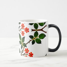 Caneca Mágica Padrão Floral do Século XIX Folhagem Verde Rosa
