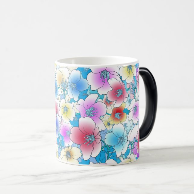 Caneca Mágica Padrão Floral Sem Costura Vibrante (Frente Esquerda)
