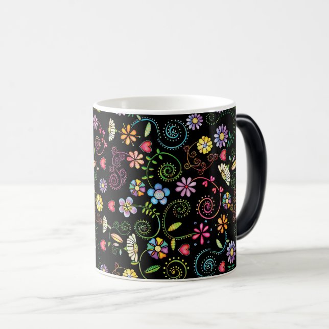 Caneca Mágica Padrão floral sem soldadura corante de alça desenh (Frente Esquerda)