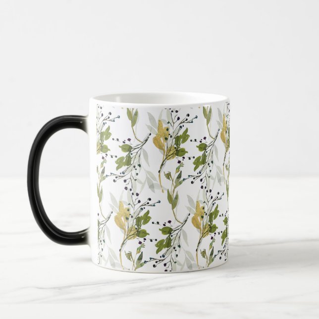 Caneca Mágica Padrão Sem Costura Floral de Aquarela (Esquerda)