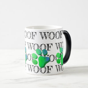 Caneca Mágica Padrão WOOF Paw Verde Azul Imprimir Diversão Color