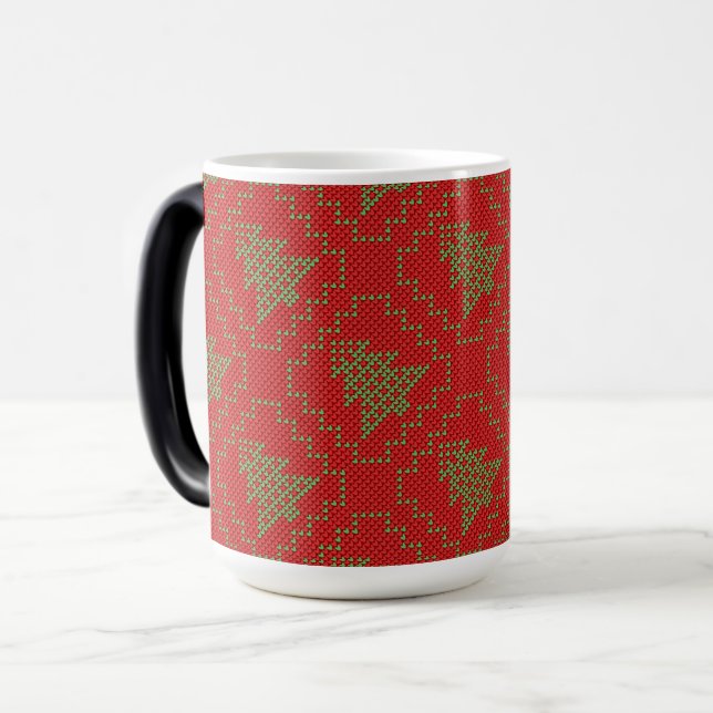 Caneca Mágica Padrões de suéter feio da árvore de Natal Cozy (Frente Esquerda)