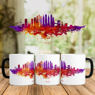 Caneca Mágica Paisagem da Cidade de Nova York Aquarela em Branco