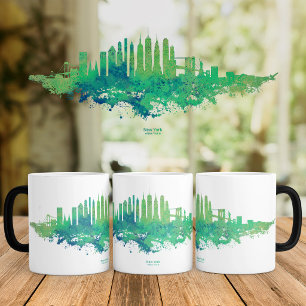 Caneca Mágica Paisagem urbana da Cidade de Nova York em aquarela