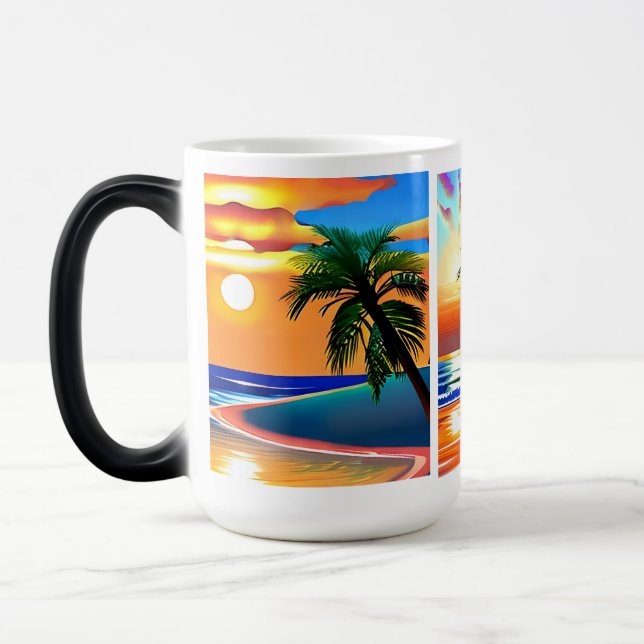 Caneca Mágica Palmeiras tropicais e oceanos coloridos (Esquerda)