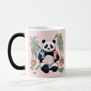 Caneca Mágica Panda fofo bebendo chá de bolhas, chá boba