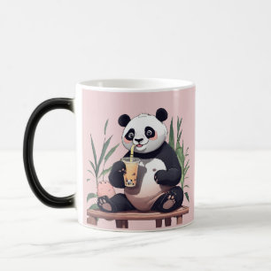 Caneca Mágica Panda fofo bebendo chá de bolhas, chá boba