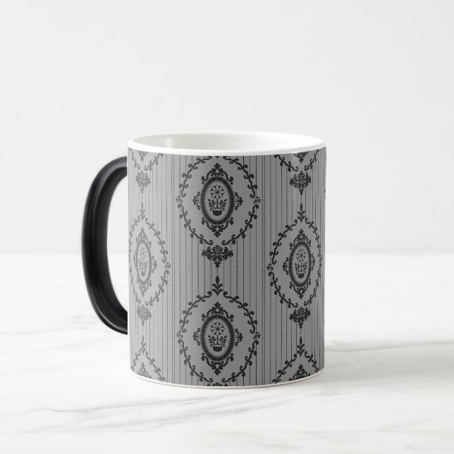 Caneca Mágica Papel de Parede Barroco em Cinza (Frente Esquerda)