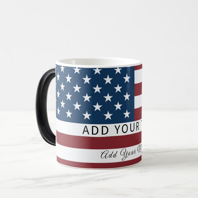 Caneca Mágica Patriotic US Flag Custom Text Name  (Frente Esquerda)