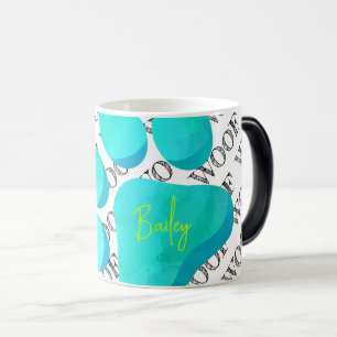 Caneca Mágica Paw Print WOOF Pet NAME Moderno Dog Cat
