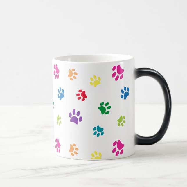 Caneca Mágica Pegadas de Pata Pintadas com Cores do Arco-íris (Direita)
