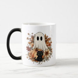 Caneca Mágica Personalized Cute Ghost and Black Cat Autumn Mug