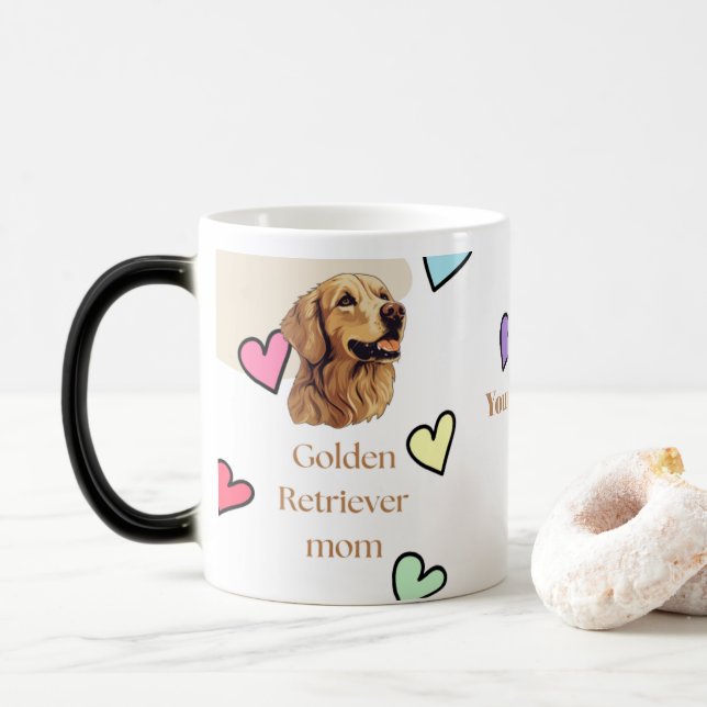 Caneca Mágica Personalized Golden Retriever Mom Mug - Custom Dog (Com Donut)