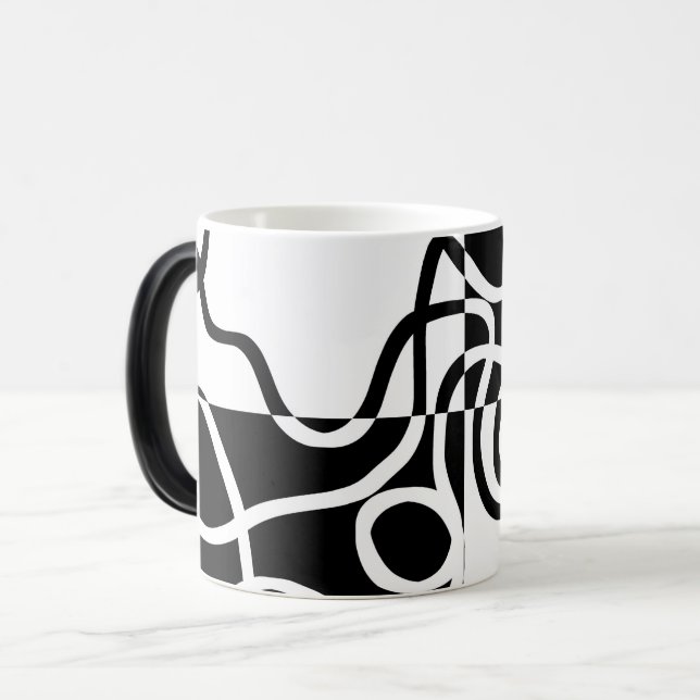 Caneca Mágica Persuasão linear II: Abstrato preto e branco (Frente Esquerda)