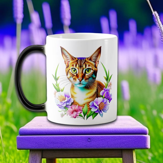 Caneca Mágica Pétalas e Gato Puro e Flores Bonito (Criador carregado)