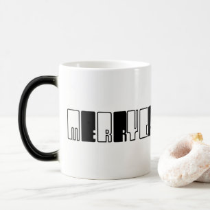 Caneca Mágica Piano Feliz de Natal Típica Preto Branco