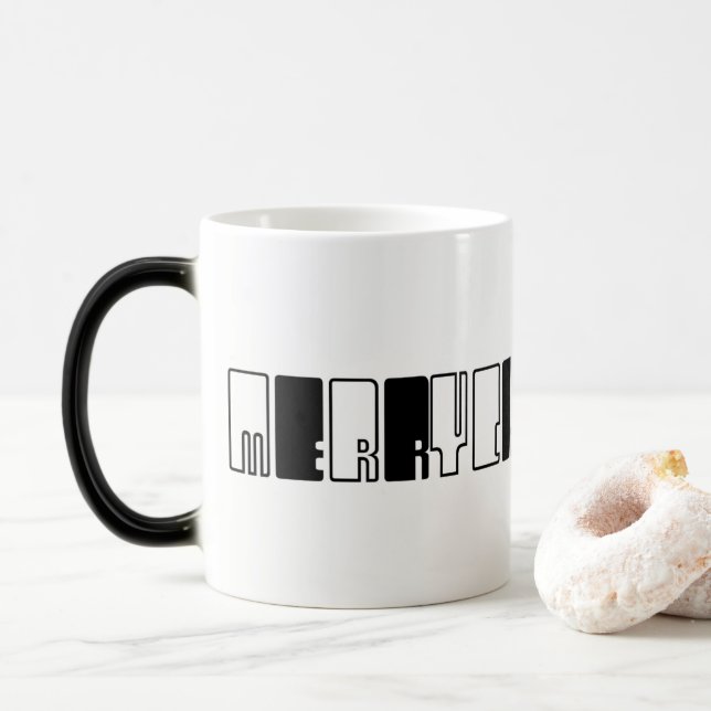 Caneca Mágica Piano Feliz de Natal Típica Preto Branco (Com Donut)