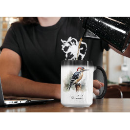 Caneca Mágica Pica-pau Woodland Aquarela, personalizado