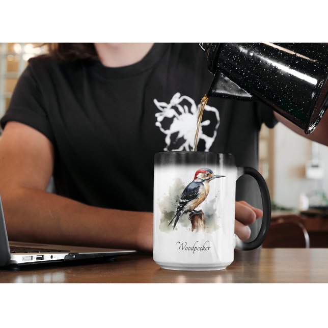 Caneca Mágica Pica-pau Woodland Aquarela, personalizado (Criador carregado)