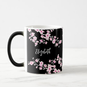 Caneca Mágica Pink Black Cherry Blossom Monograma Magic Mug