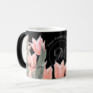 Caneca Mágica Pintura de Tulipas Monogramas Peach da Família El