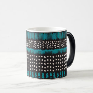 Caneca Mágica Pontos de Teal Branco Preto Mancha Padrão Zigzags