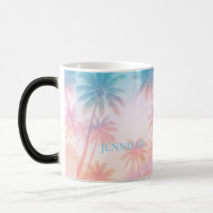 Caneca Mágica Pôr do sol na praia vintage palmeiras pastel